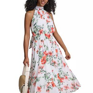 Calvin Klein Floral Print A Line Halter Sleeveless Dress, Size: 8